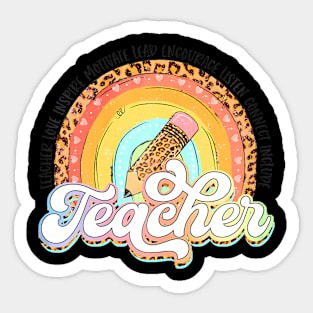 Teach Love Inspire Rainbows Teacher Leopard Back To School Sticker